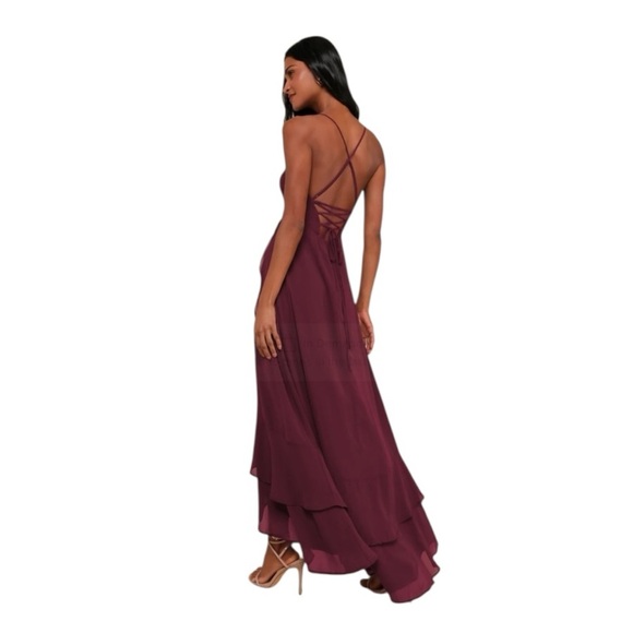 NEW Lulus In Love Forever Plum Lace-Up High-Low Maxi Dress #1581 - Picture 2 of 9